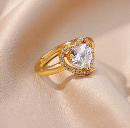 Anelli a cuore in acciaio inossidabile per donna anello regolabile a cuore placcato oro con zirconi Femme accessori per feste di matrimonio regalo di gioielli 2024
