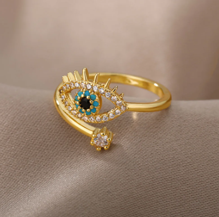Anelli turchi con zirconi malocchio per le donne anello aperto regolabile in acciaio inossidabile placcato oro coppia anelli gioielli da sposa Bague